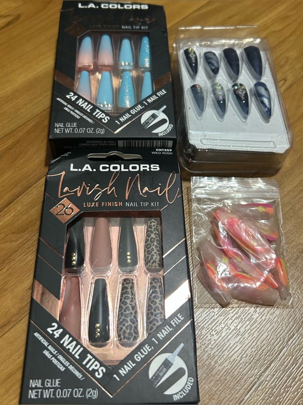 Mixed Press-On Nail Sets – Black, Pink, Blue, Coral
